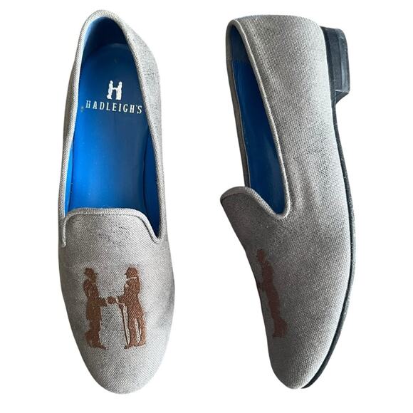 Hadleigh’s Women’s Audrey Gray Cobalt Blue Logo Smoking Slipper Loafer Size 37.5 - Picture 1 of 11